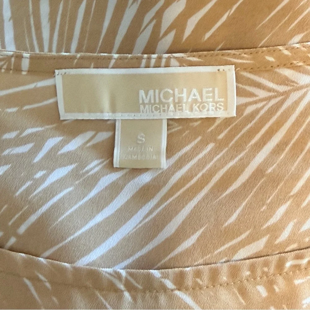 Michael Kors Beige Leaf Pattern Blouse Size Small